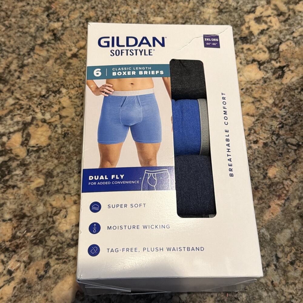 6-Pack GILDAN Softstyle Men's Size 2XL Boxer Briefs Dual Fly Super Soft Wicking